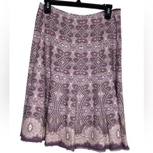 Tahari Linen Paisley Midi Skirt Lavender Tan Gored Skirt Size 6 EUC